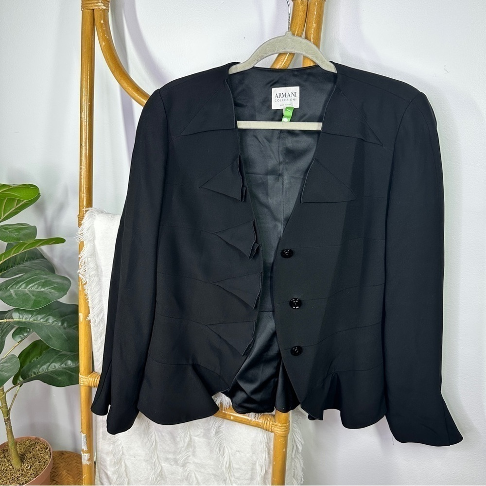 Armani Collezioni Black Ruffled Blazer sz 10